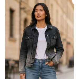 Lee Heritage Black Denim Moto Trucker Jacket Women's Size S Y2K Western Fade